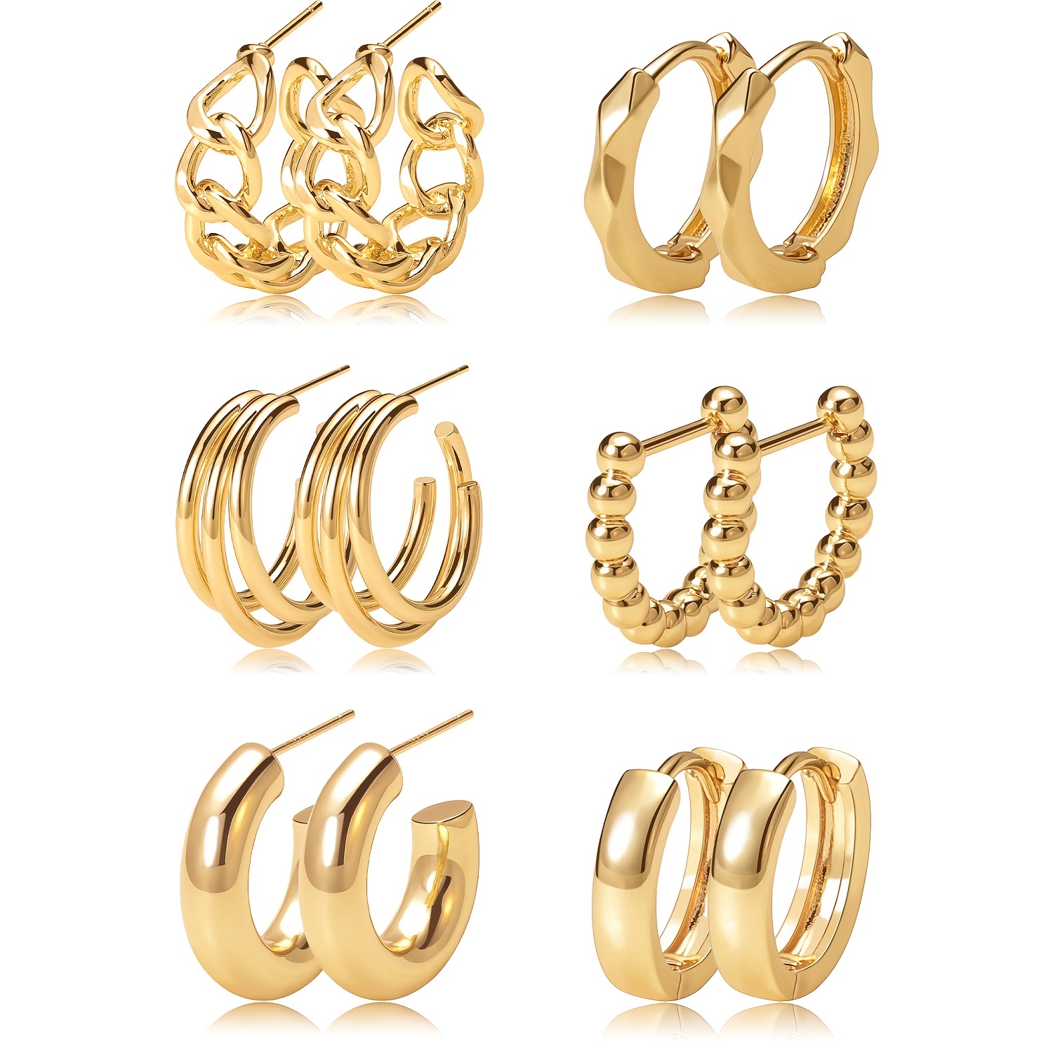 6 Pairs 14k Gold Plated Golden Hoop Earrings Set Huggie - Temu New Zealand