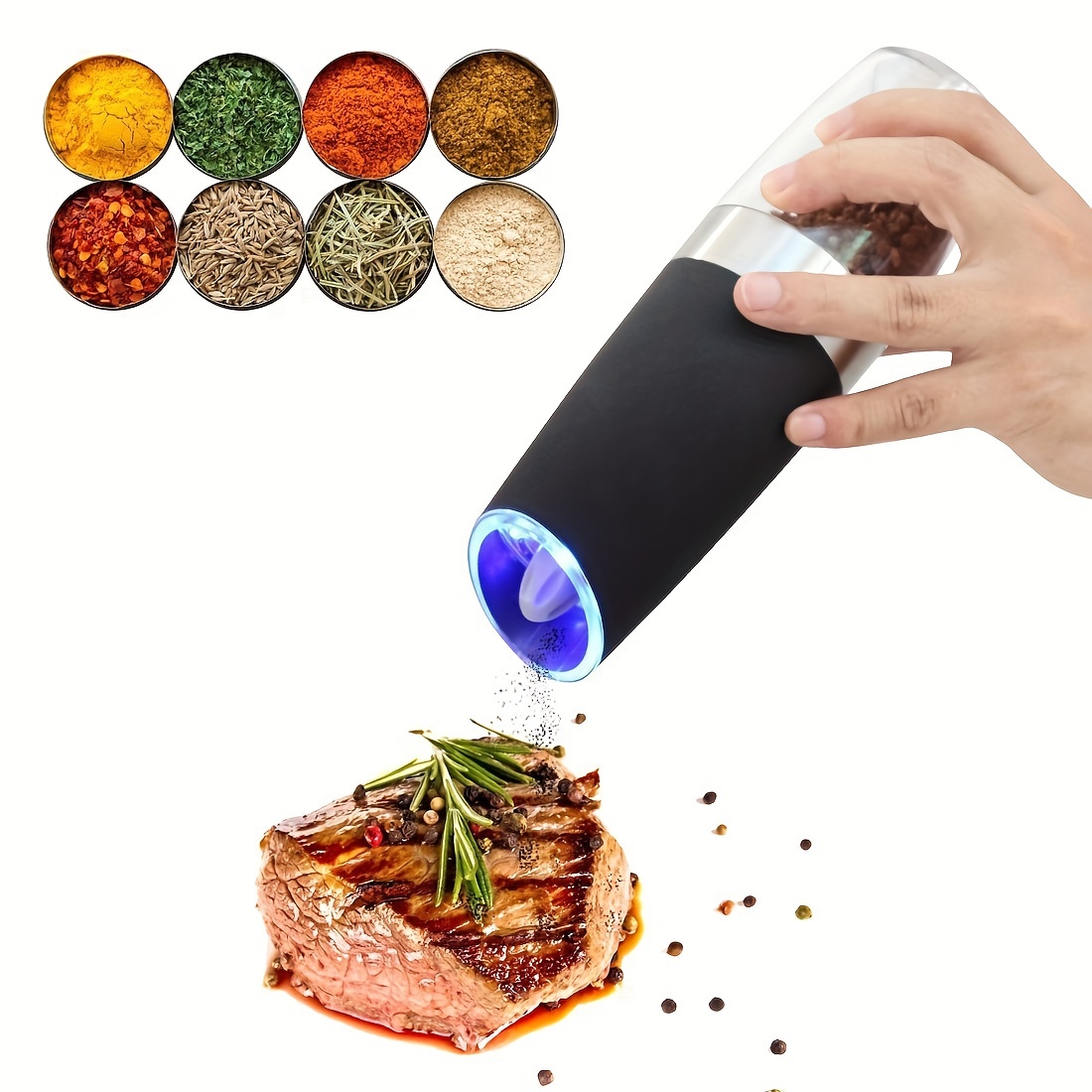 Automatic Gravity Salt and Pepper Grinder Set, 2 Pack Electric Ceramic Core  Mill