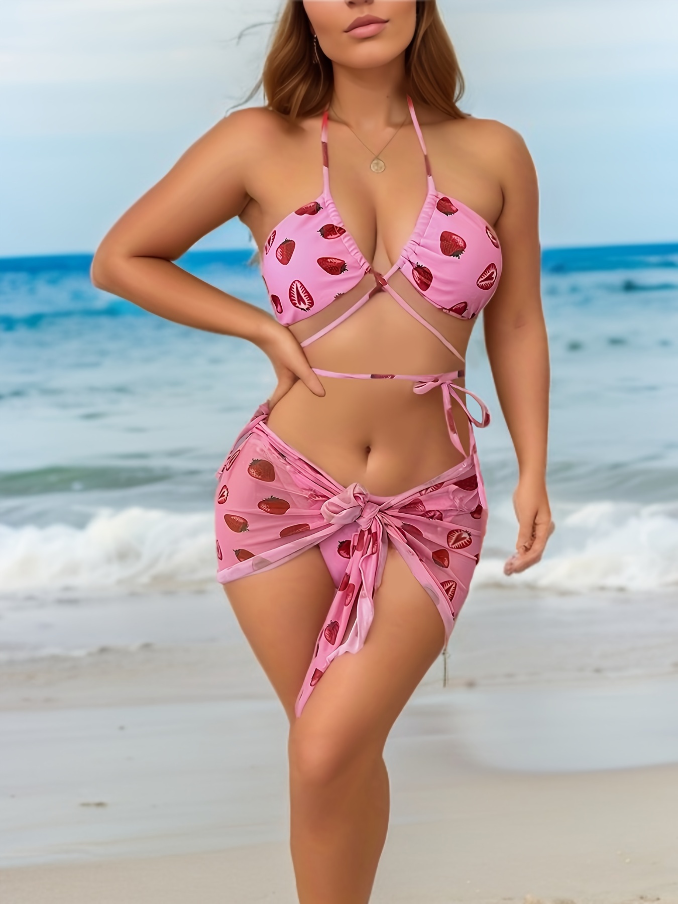 Plus Size Sexy Swimsuit Set Women's Plus Cherry Print Cut - Temu Canada