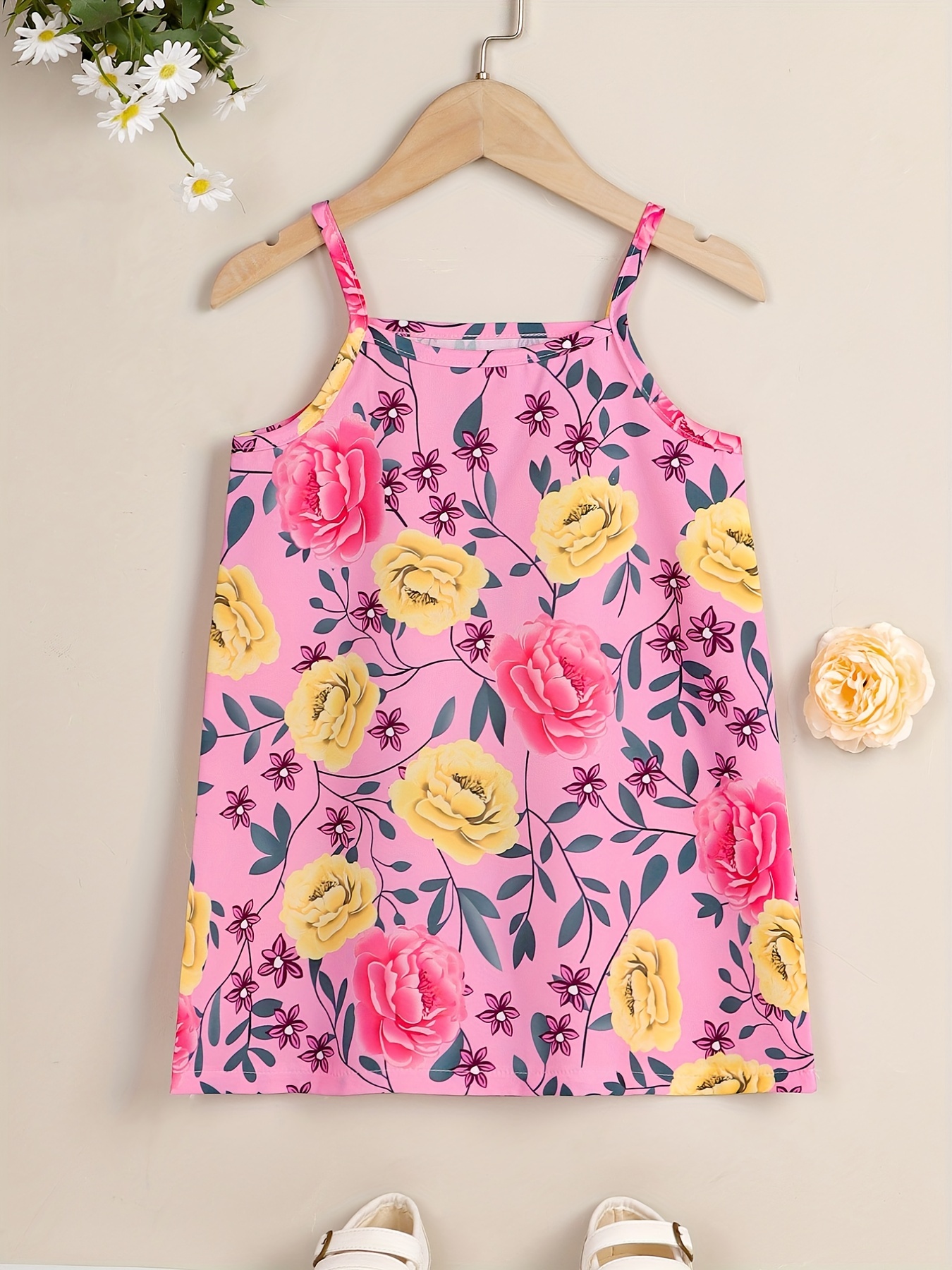 Girls V neck Flowers Print Cami Dress Kids Summer Clothes - Temu