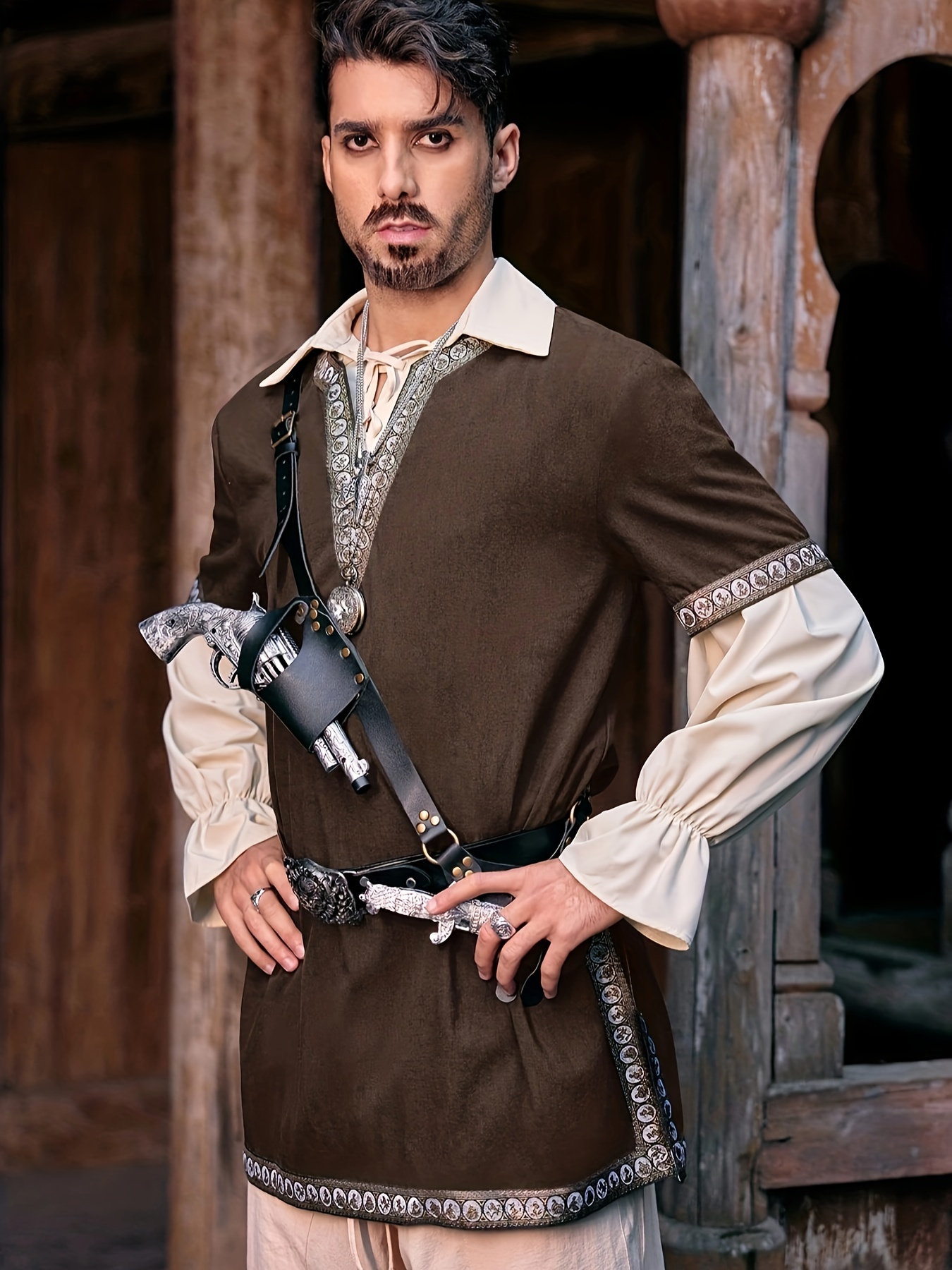 Mens Retro Lace Up V Neck Medieval Knight Tunic Renaissance Mercenary  Scottish Costume Vintage Warrior Halloween Tops - Men's Clothing - Temu