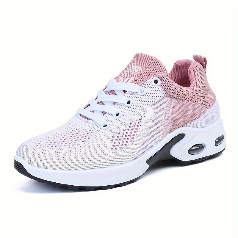 Women'* Cushion Running Shoes, Breathable Lace Up Knitted Outdoor Gym  Trainers, Casual Low Top Walking Trainers