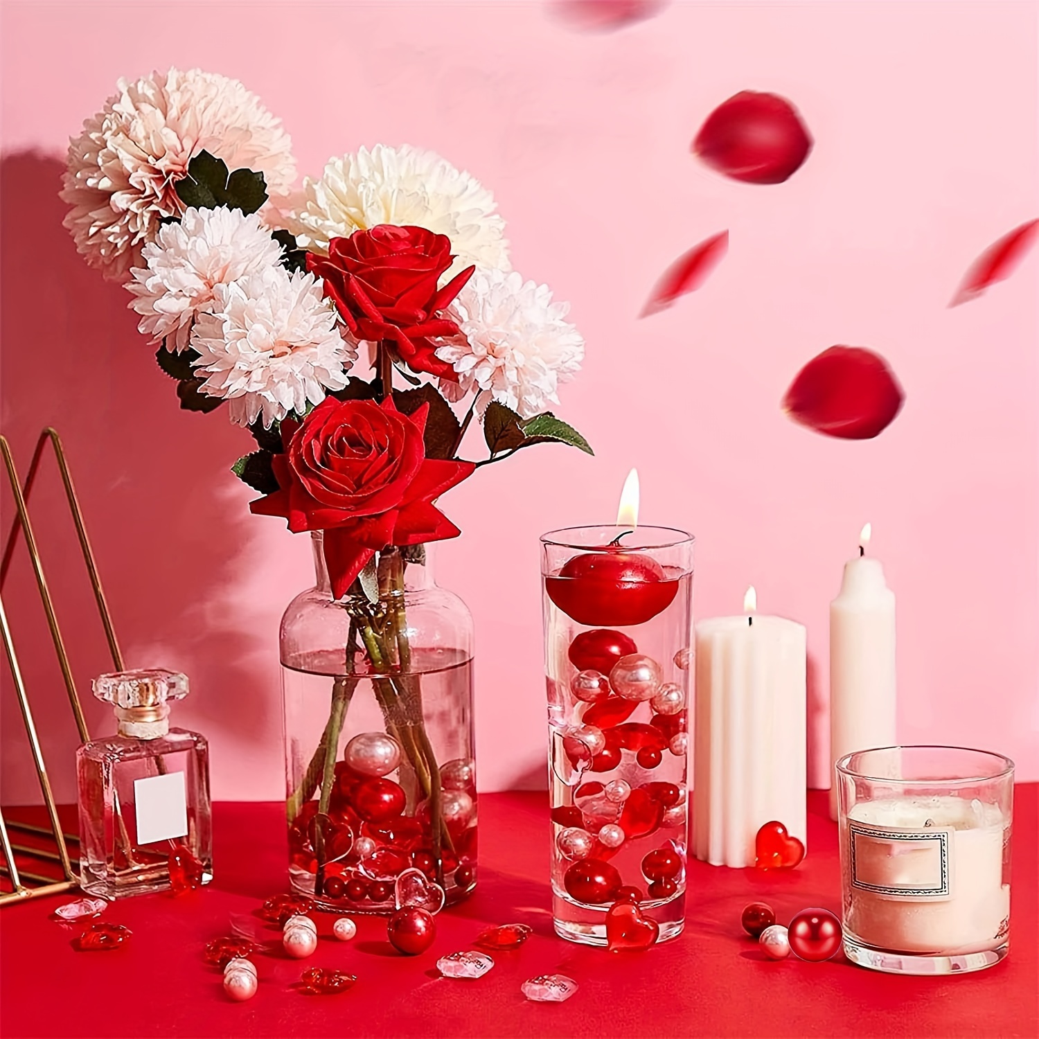  Juinte 2120 Pieces Valentine's Day Vase Filler Wedding  Decoration Heart Pearl Red Pink Heart Pearls Water Gels Beads Floating  Candles Centerpiece for Valentine Wedding Home Dinning Table Party Decor :  Home