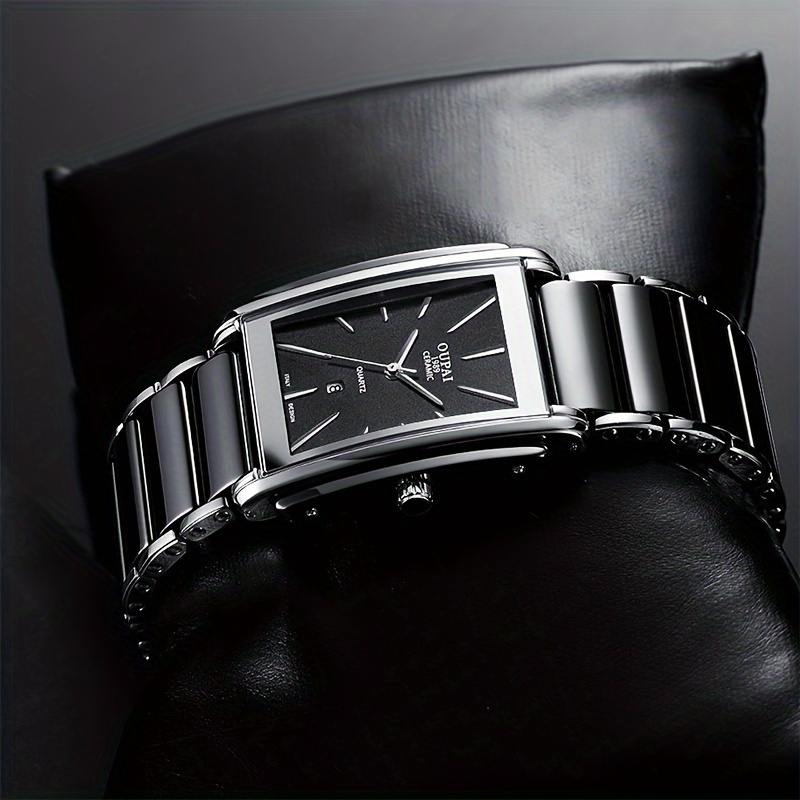1pc * *'S * Quartz Wristwatch, Rectangular Dial, Stainless * Ceramic Strap, Calendar Feature, Water Resistant 30m, Battery Powered Electronic Move*t 1pc * *'S * Quartz Wristwatch, Rectangular Dial, Stainless * Ceramic Strap, Calendar Feature, Water Resistant 30m, Battery Powered Electronic Move*t