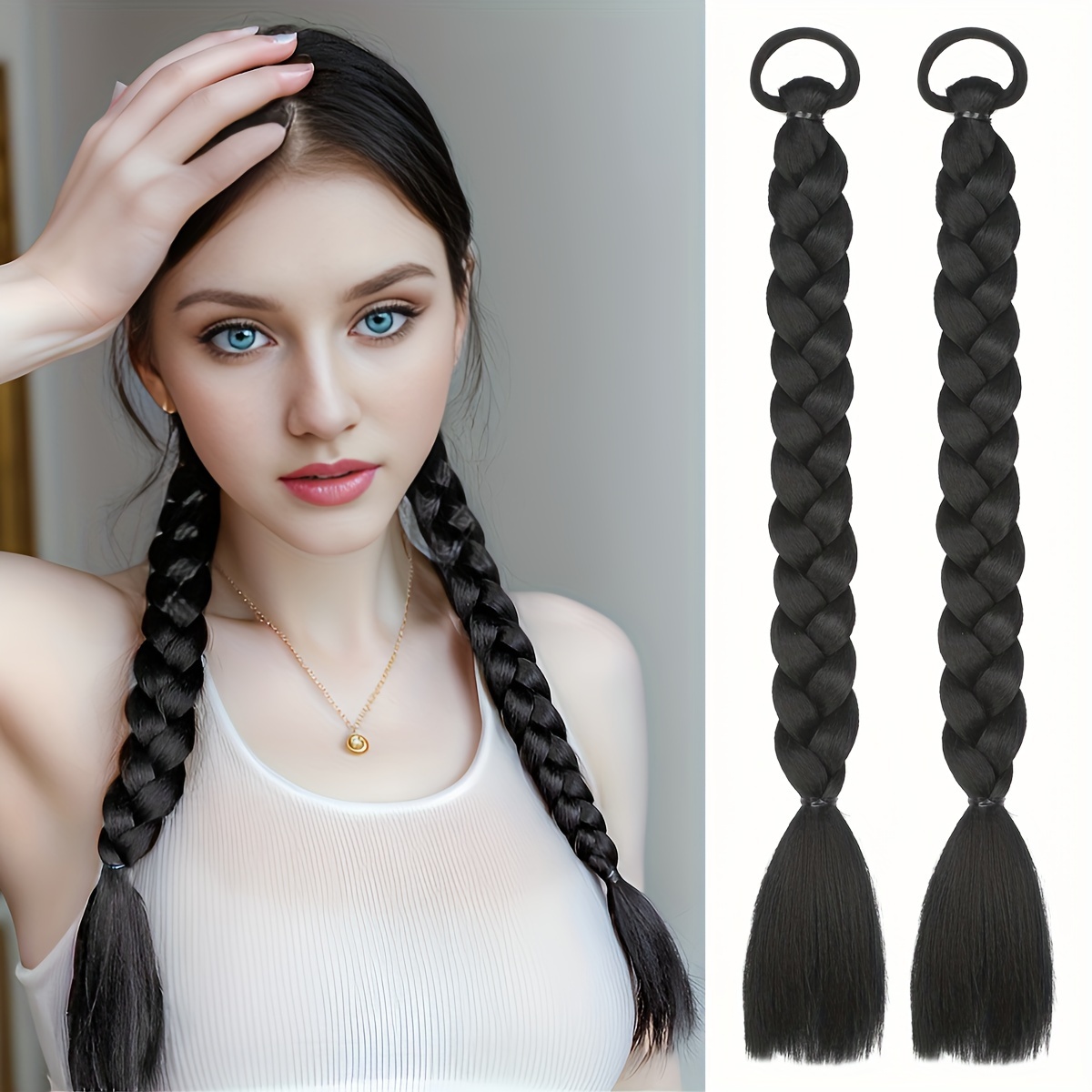 Long Braided Ponytail Extension Hair Tie Straight Hair - Temu Philippines