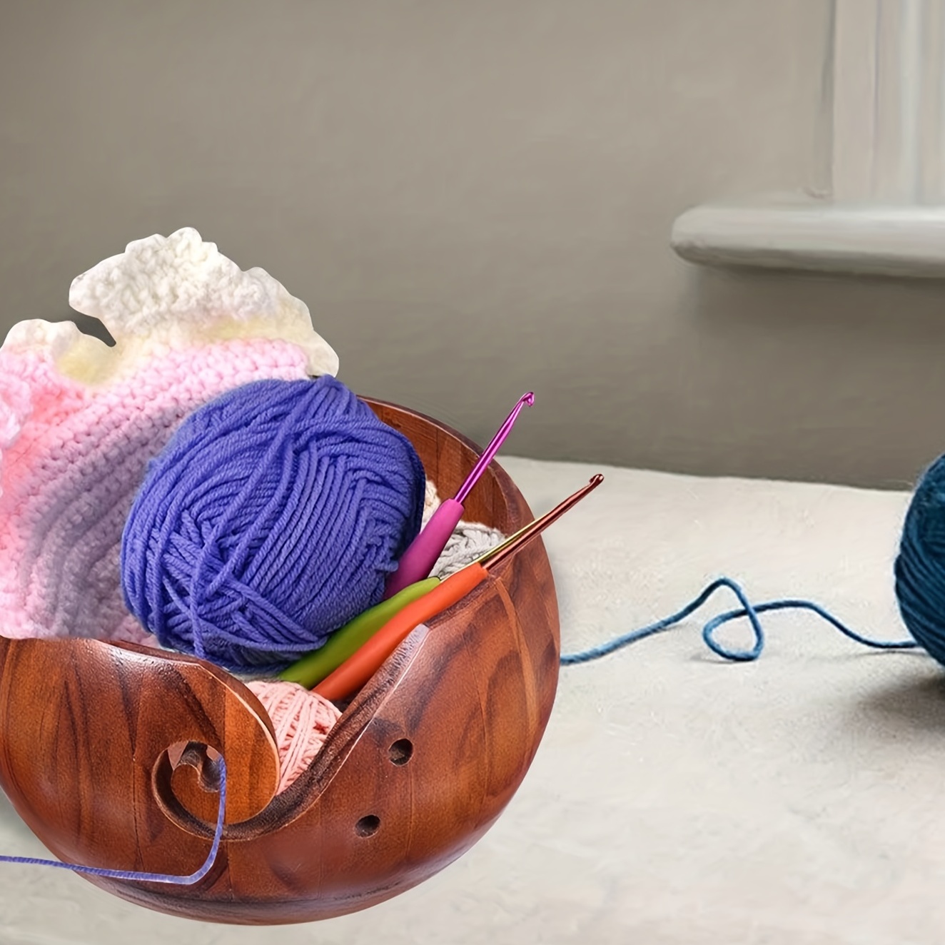 Crochet Bowl Wooden Yarn Bowl Multifunction Crochet - Temu