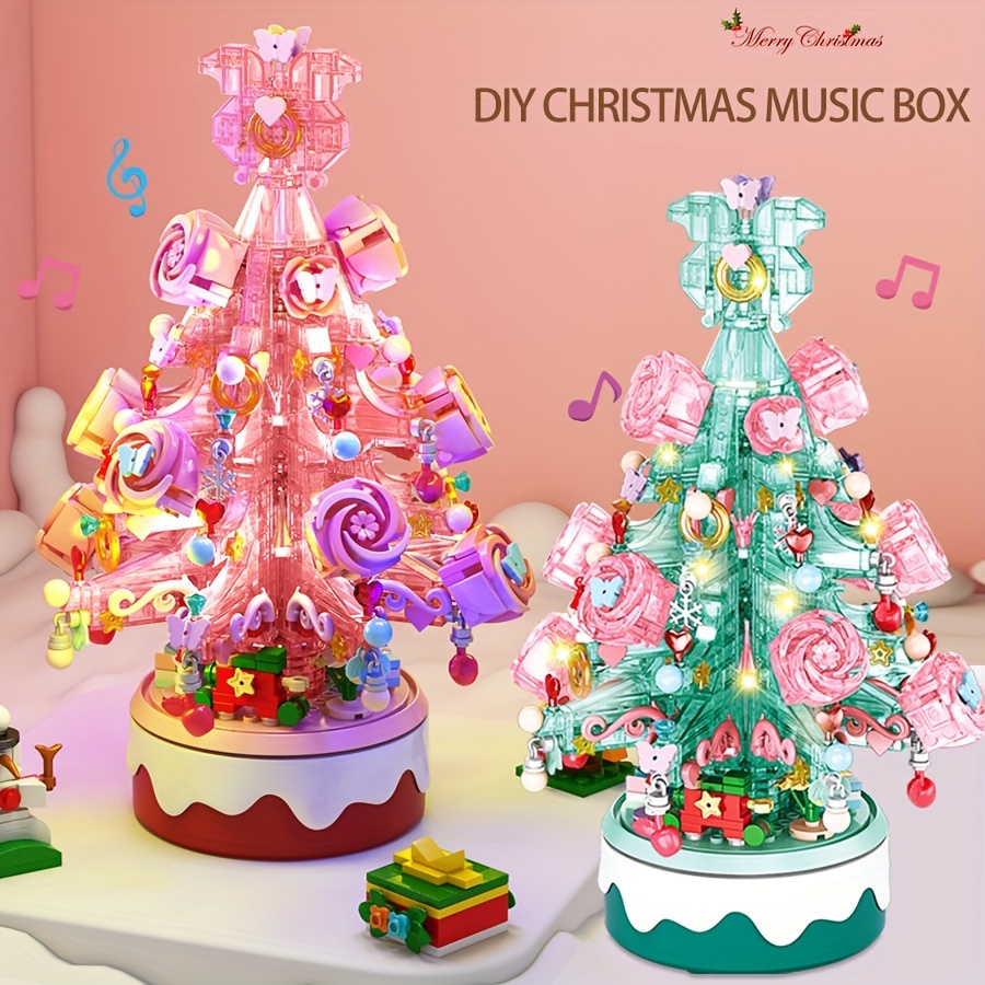 Crystal Christmas Tree Music Box with Light MOC DIY Assembly  Model(675PCS/Dynamic Version)