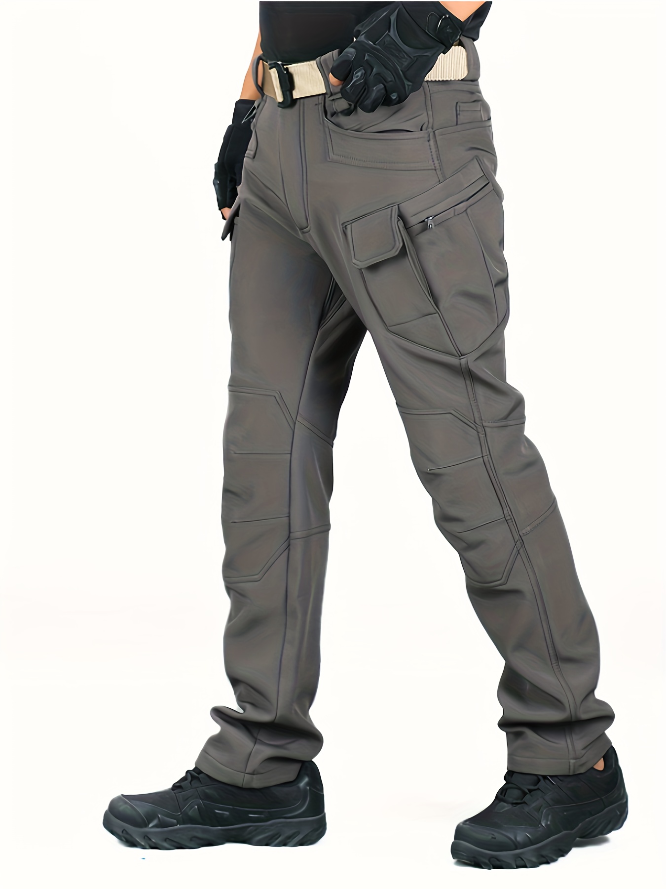 Men Multi-pocket Cargo Pants Outdoor Solid Color Trousers Hiking Camp Black  42