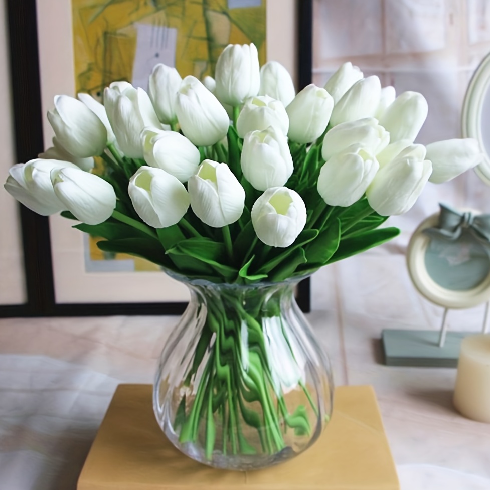 Tulipanes artificiales de PU, flores artificiales de tacto Real para el  hogar, jardín, decoración de dormitorio, ramo de novia de boda, 34cm