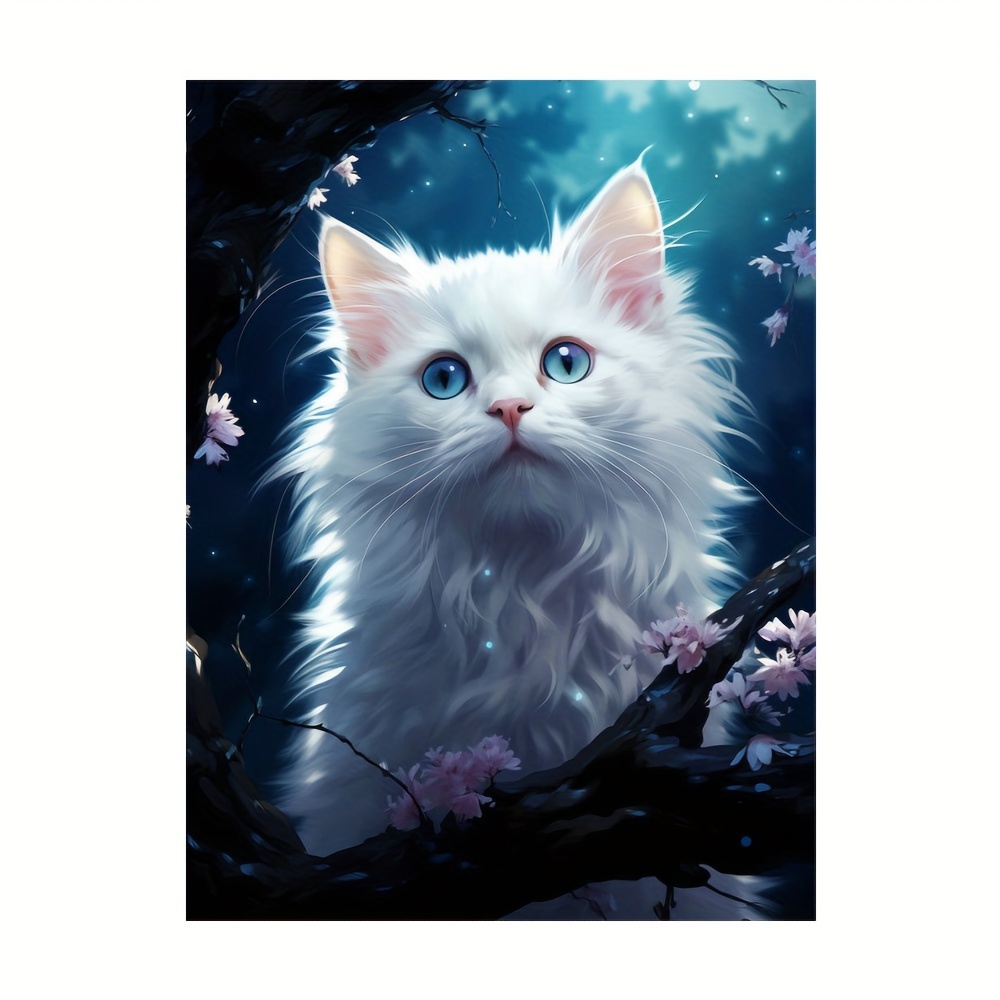 Cute White Cat Silly Animal Diamond Painting Diy Adult - Temu