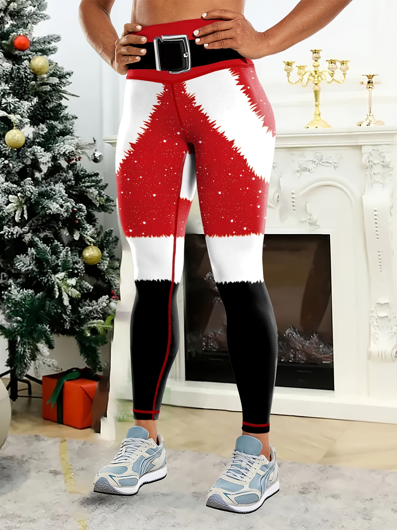 Christmas Running Leggings for Women Holiday Santa Cute Stretchy