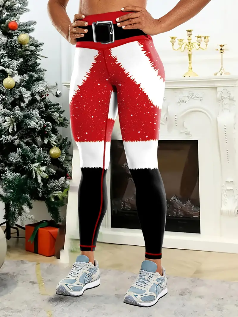 Women's Christmas Buckle Belt Print Fashion Yoga Leggings, Christmas High  Stretch Tummy Control Fitness Workout Sports Tights, Women's Activewear