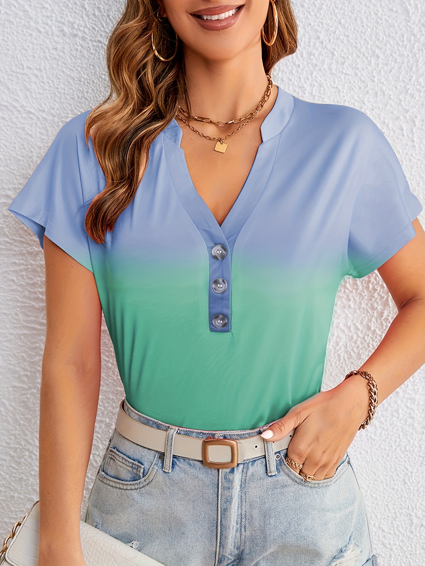  Women's V Neck Short Sleeve Summer Shirt Casual