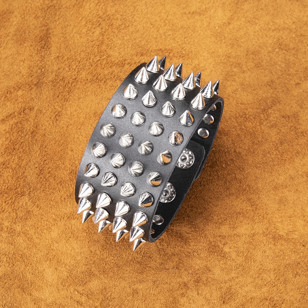 Men's Punk Rock Bracelet Spike Studded Leather Bracelet - Temu Canada