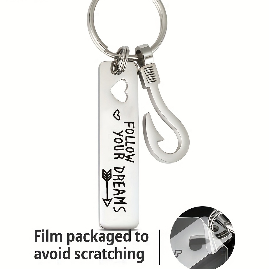 1pc Fishing Stainless Steel Keychain For Men Fisherman Keychain