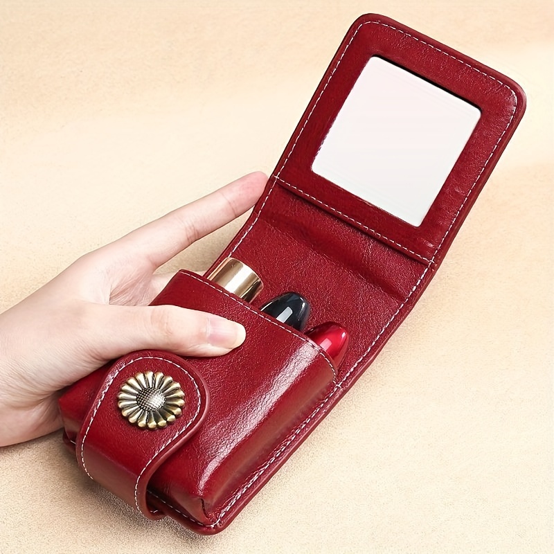 Mini Portable Lipstick Holder Genuine Leather Key Storage - Temu