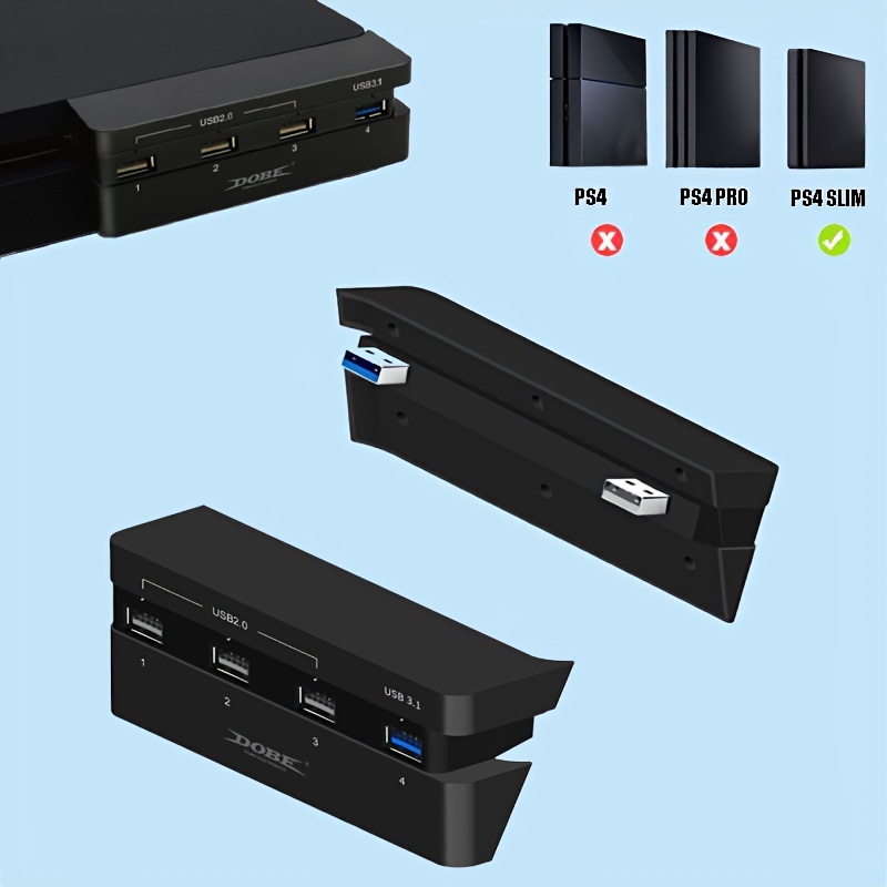 Lenboken PS4 Slim Gaming Console Hub, 4 USB Port Hub for PS4 Slim, USB 3.1  High Speed USB 2.0 Super Transfer Speed Charger Controller Splitter