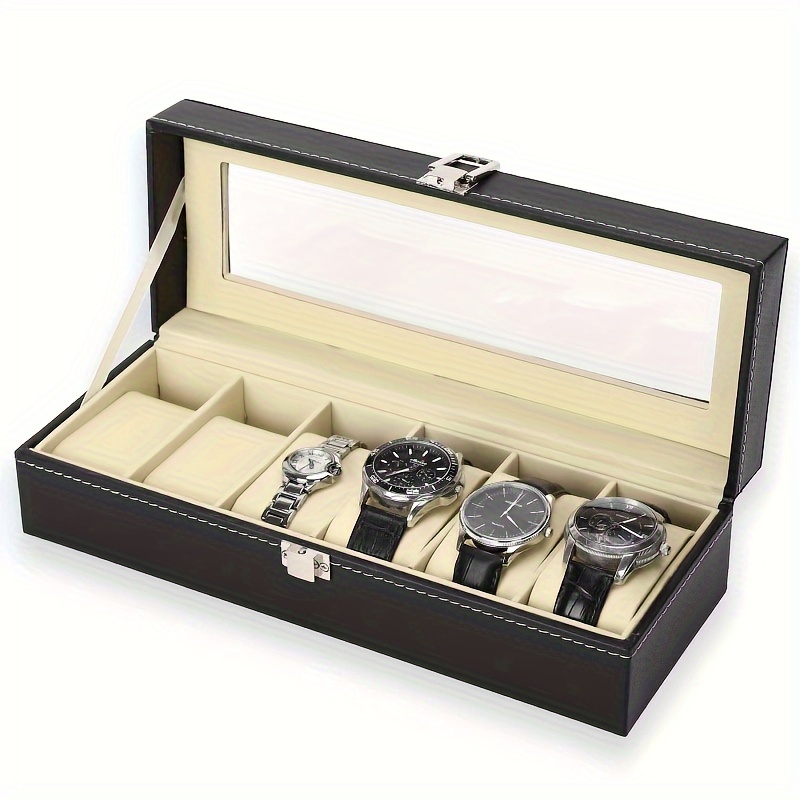 Caja de reloj Expositor Estuche de almacenamiento: Cajas de relojes para  hombre Organizador 12 ranuras Soporte de joyería de cuero Black Pu - Caja  de reloj de pulsera de regalo Cajas de