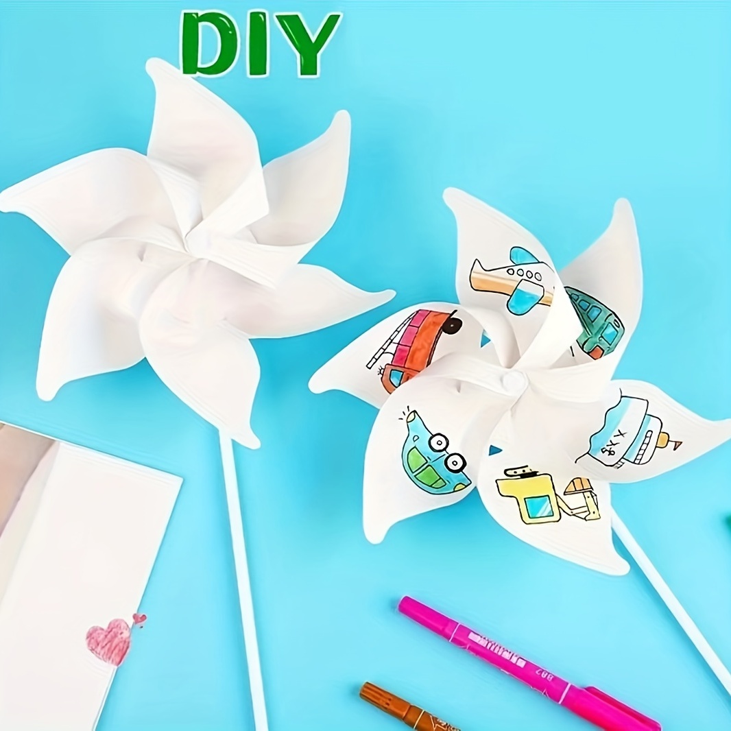 24pcs Handmade White Blank Paper Pinwheels DIY Pin Wheel Color Your Own  White Pinwheels