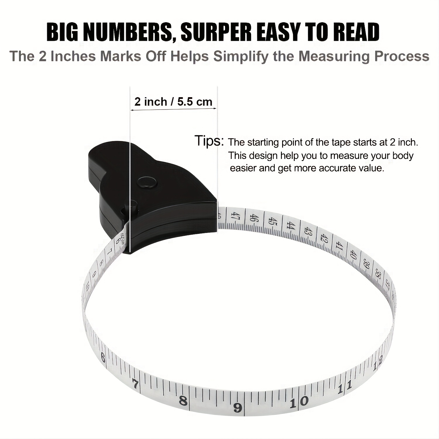 Tape Measure Measuring Tape for Body Durable and Flexible Fiber Glass  Material With Metal Ends 60 Inches 150 Cm White Colour 