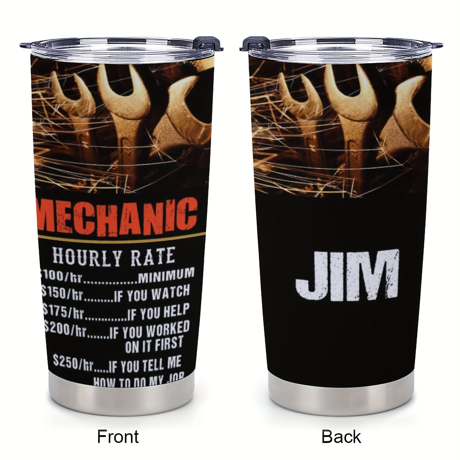 Mechanic Tumbler, 20 Oz Insulated Cup for Him, Mechanic Hourly Rate Gift,  20 Ounce Tumbler With Straw, Gifts for Men, Mechanic Cup With Lid 