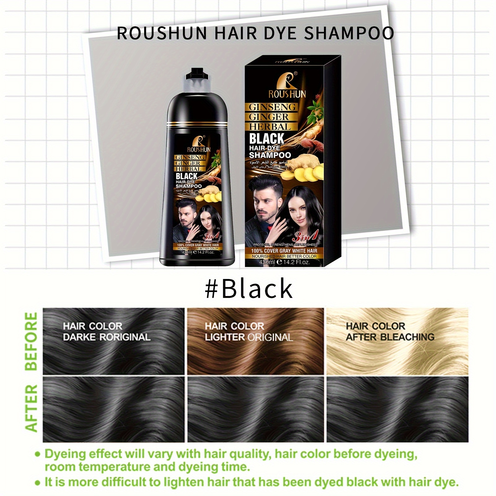 Shampoing instantané pour cheveux noirs Shampoing colorant pour cheveux  gris,Shampoing colorant naturel pour cheveux noirs pour hommes et  femmes(Dark