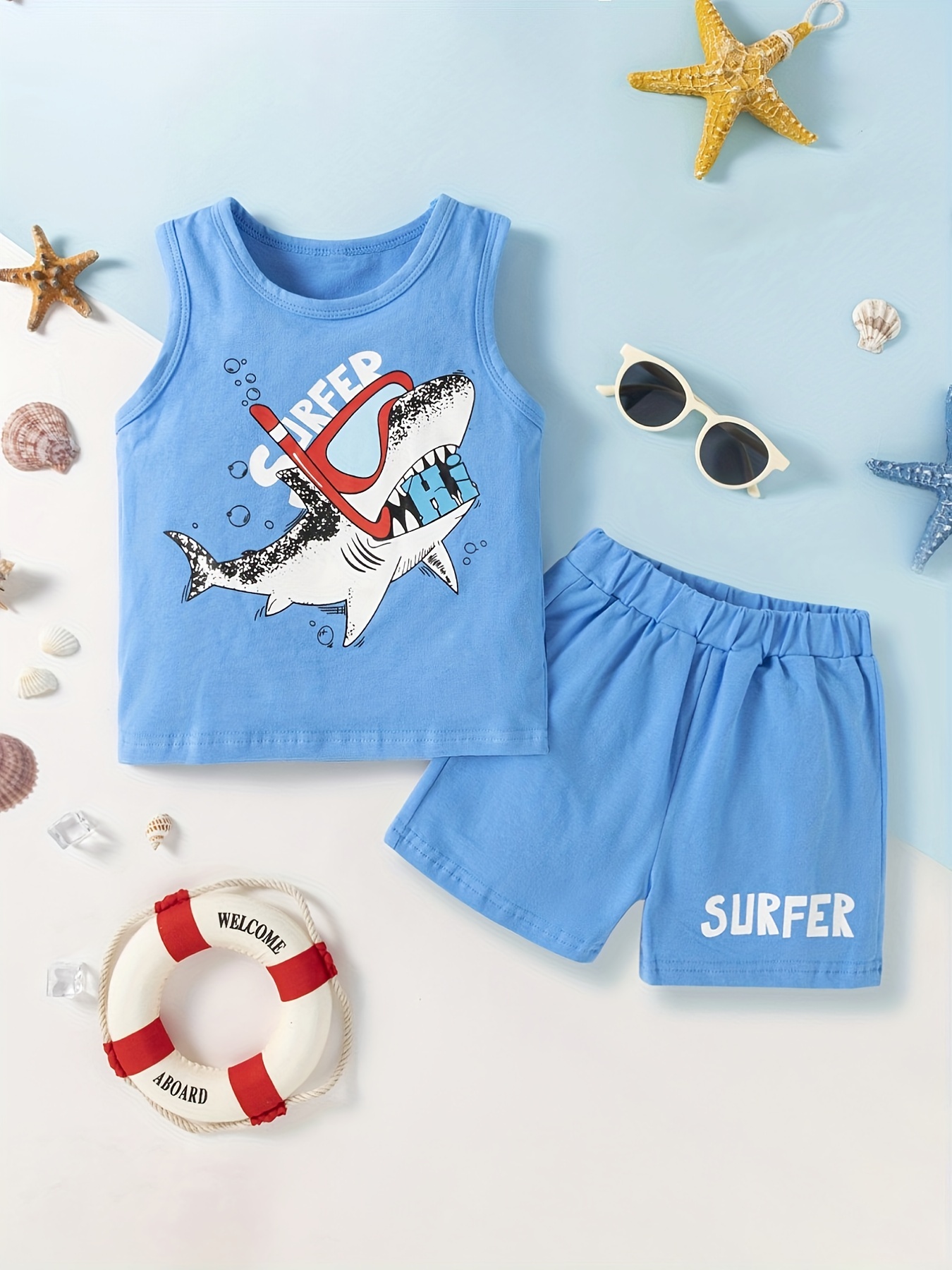 Baby/ Toddler Cartoon Shark Crab Print Tank Top - Temu