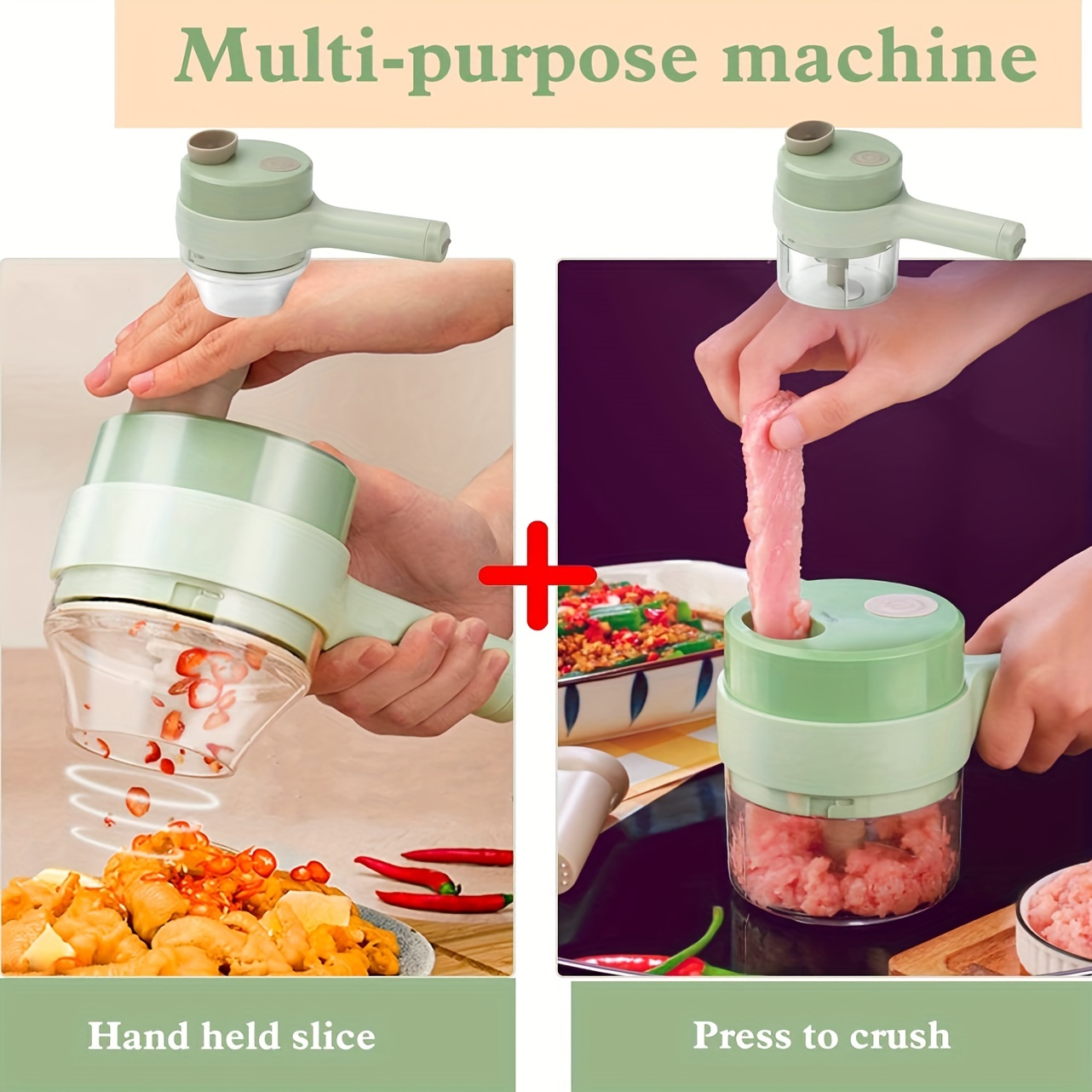 Electric Vegetable Cutter Set 4 in 1 Handheld Wireless Food Processor for  Garlic Pepper Chili Onion Celery Ginger Meat with Brush 
