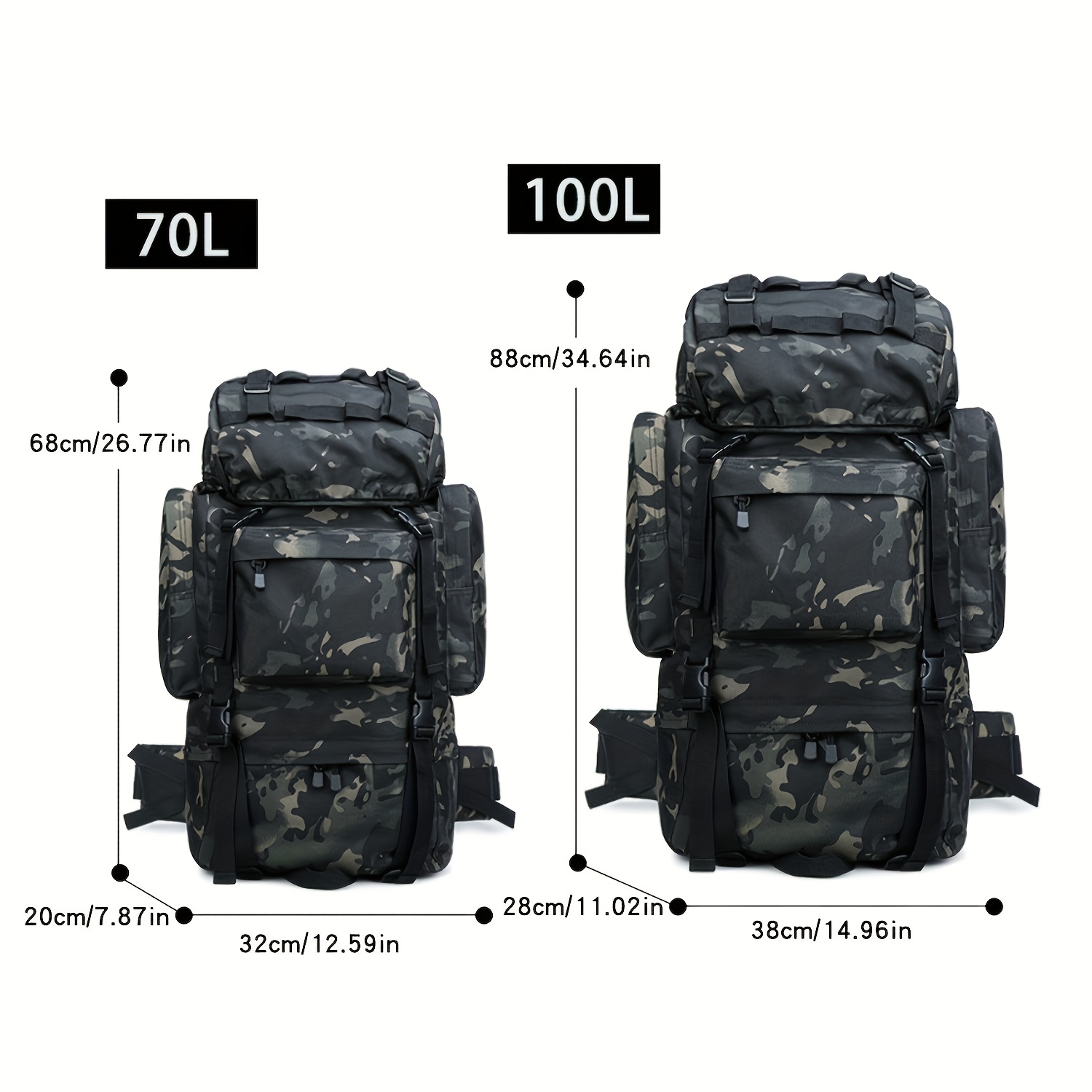 100L Outdoor Hiking Military Tactical Backpack Rucksack Camping Trekking  Bag US