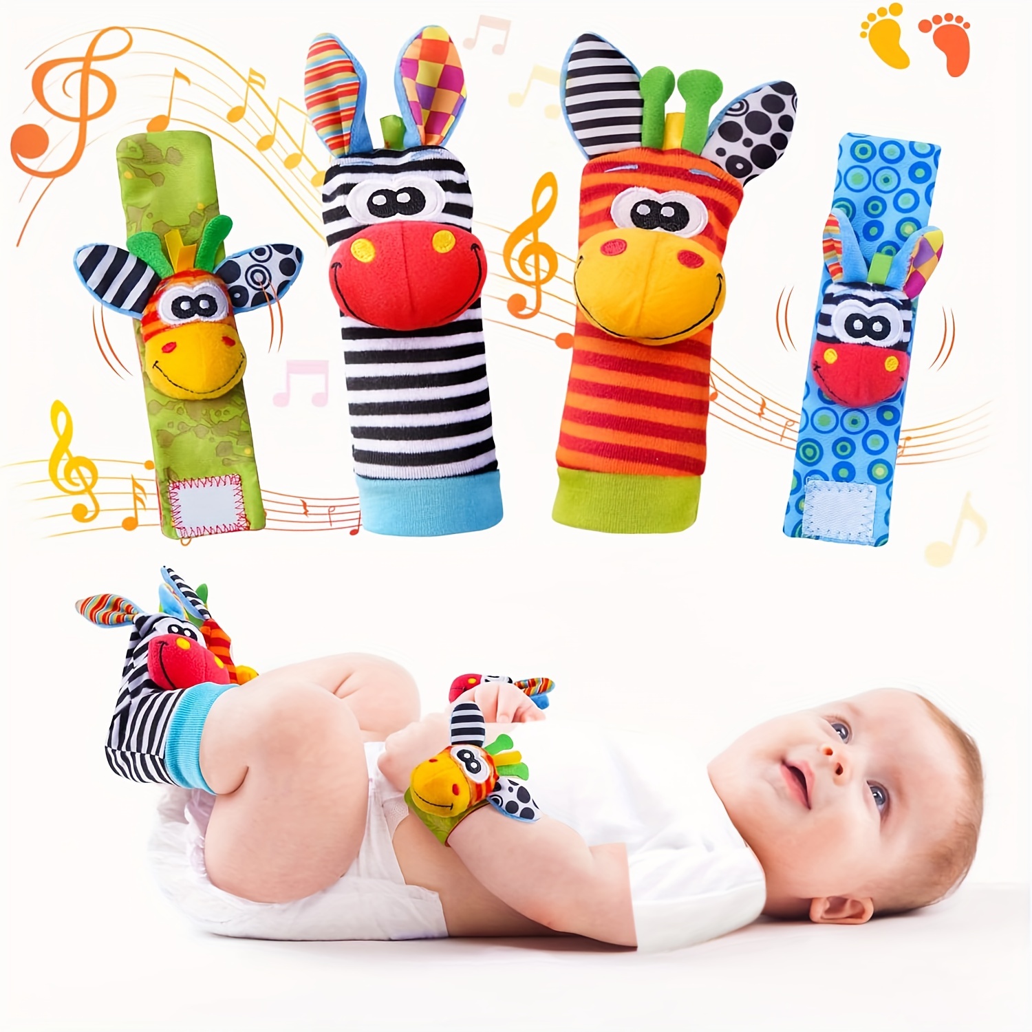 Bébé jouet infantile bébé enfants chaussettes hochet jouets poignet hochet  et pied chaussettes suspendus hochets en peluche jouet 0 ~ 24 mois pour bébé  - 2