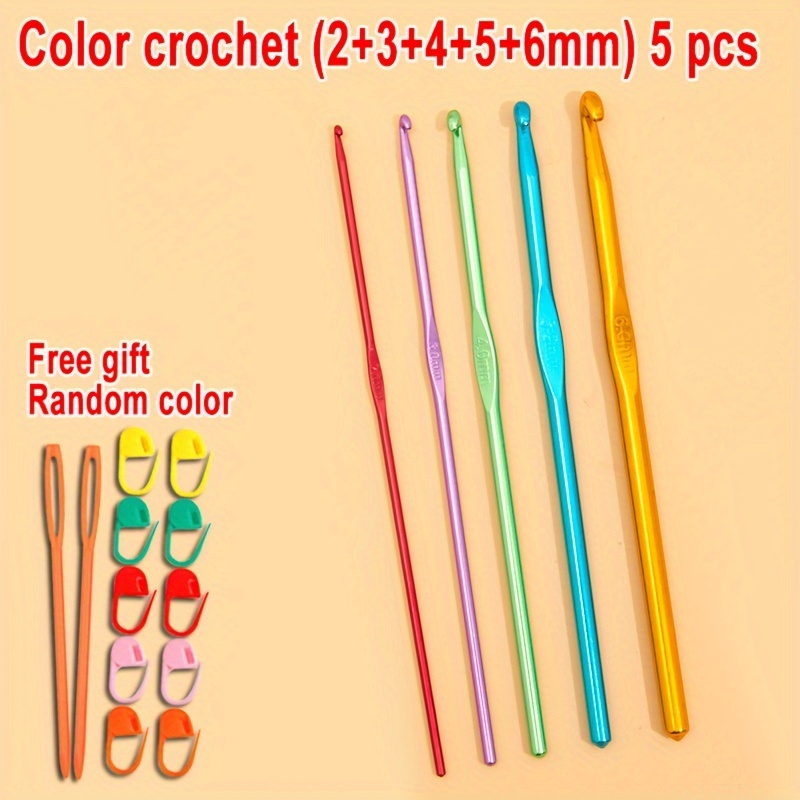 Cheap 1pc 2-10mm Random Color Rubber Handle Aluminum Crochet Hooks Knitting  Needle Yarn Sweater Weave Craft Tools