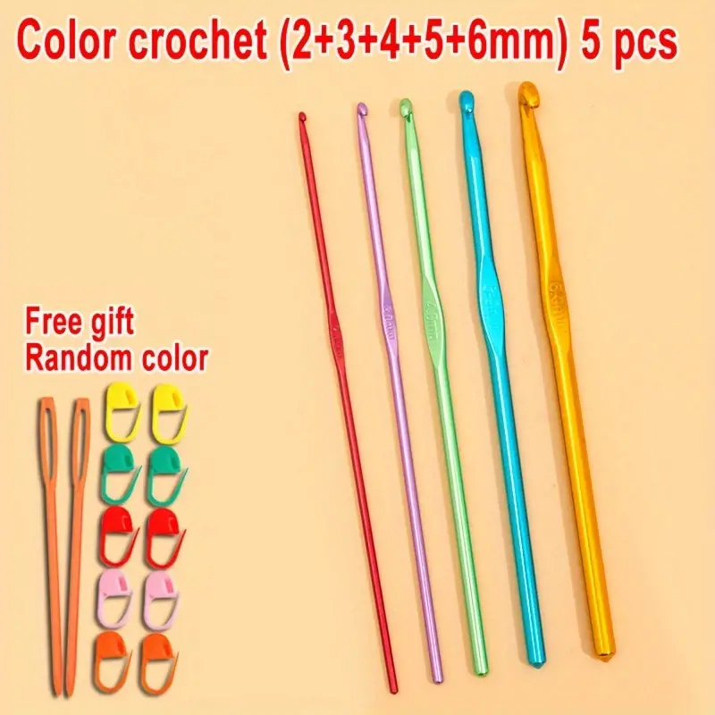 14 pcs Aluminum Crochet Hooks 2-10mm , with Stitch Large, Random Color