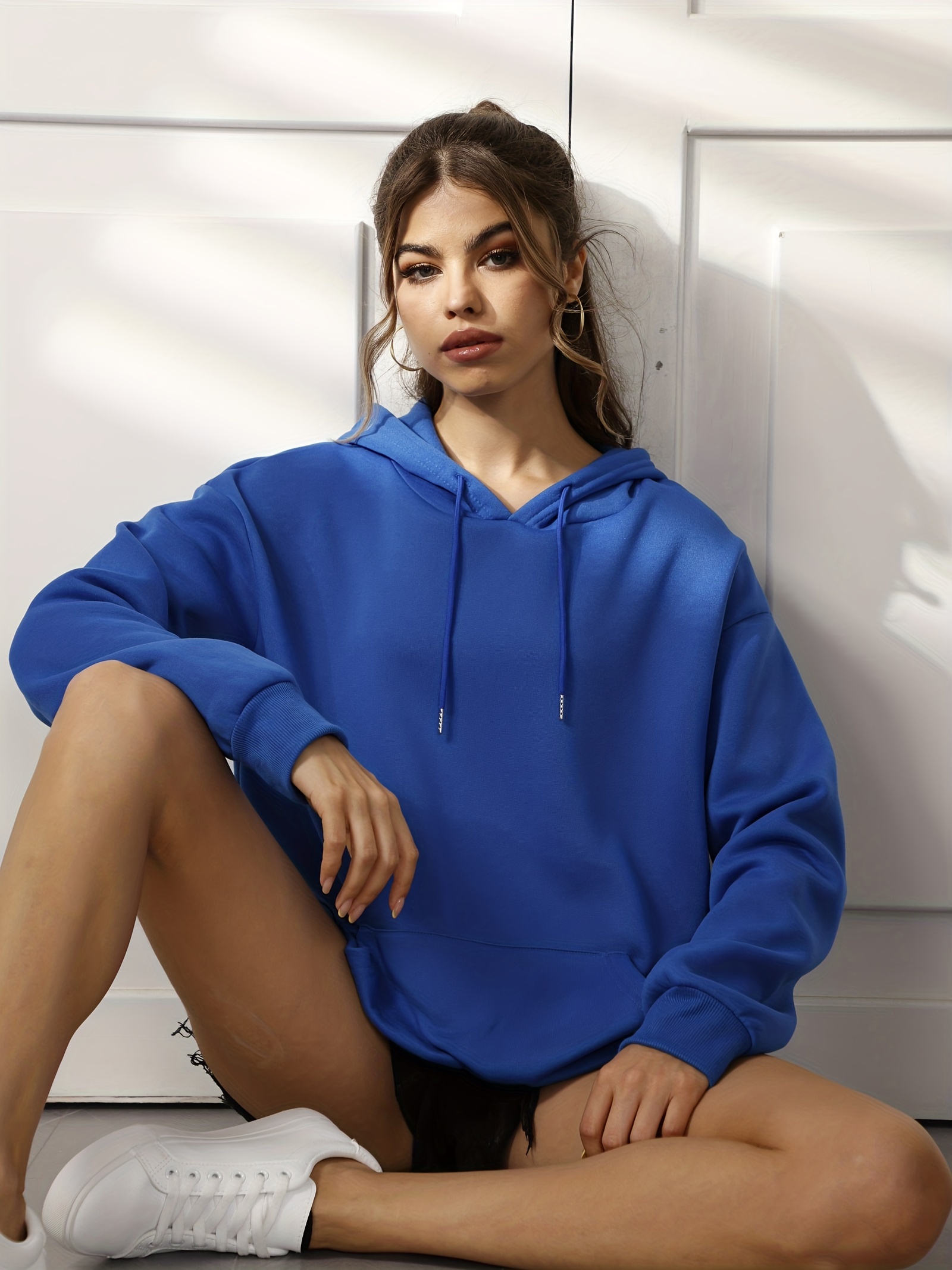 OVERSIZED BLUE HOODIE WOMEN'S WITH DRAWSTRING