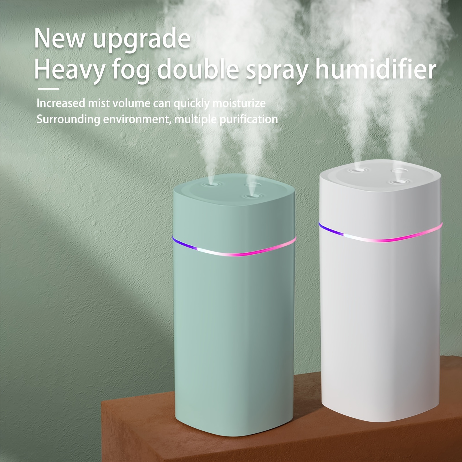 Mini humidificadores para dormitorio difusor de aceite, humidificadores  personales de escritorio de niebla fría de 320 ml con luz, humidificadores  de