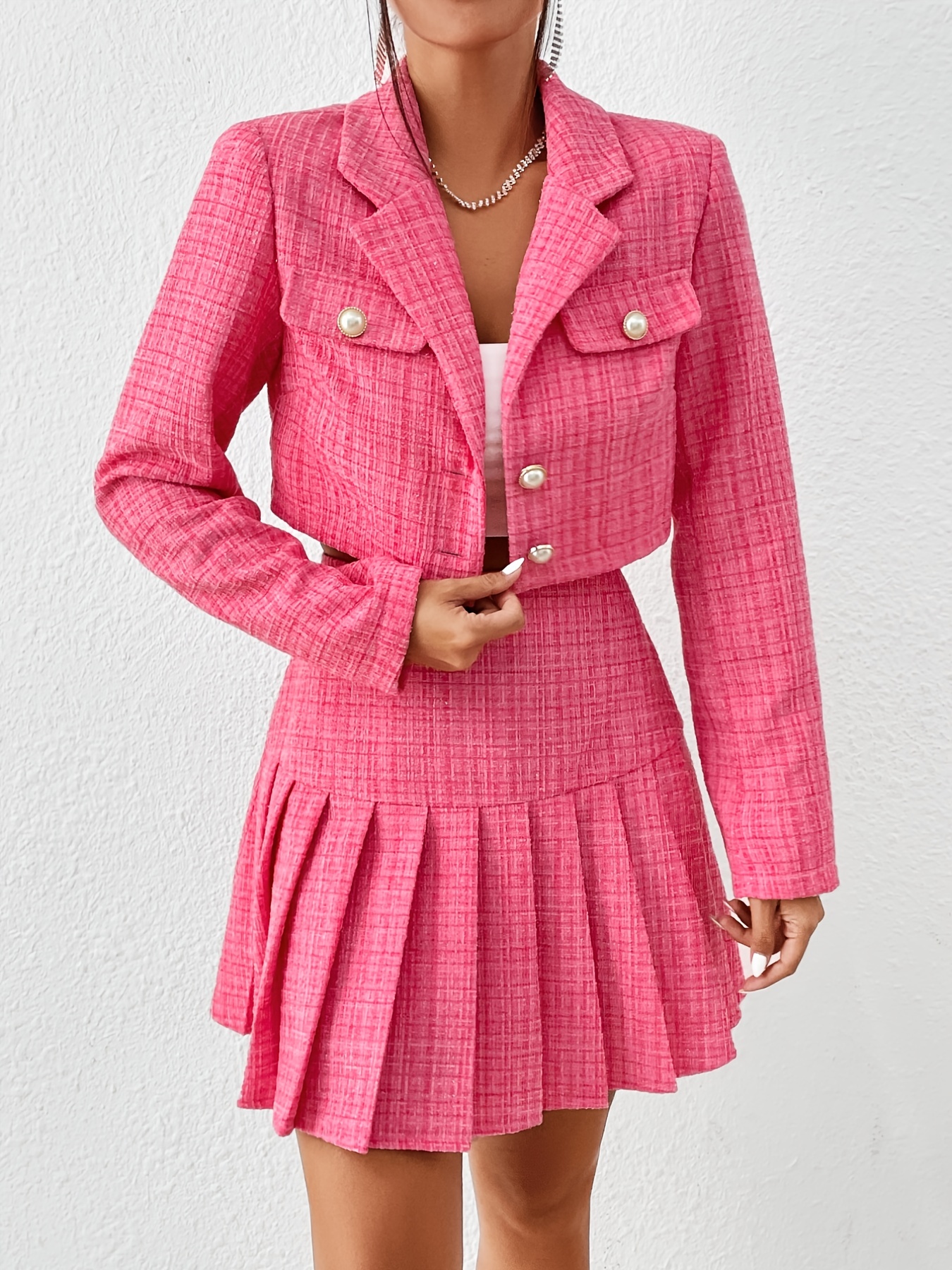 Korean Fashion Vintage Velvet Patchwork Tweed Two Piece Set Women Short  Jacket Coat + Mini Skirt 2 Piece Sets Women Outfits