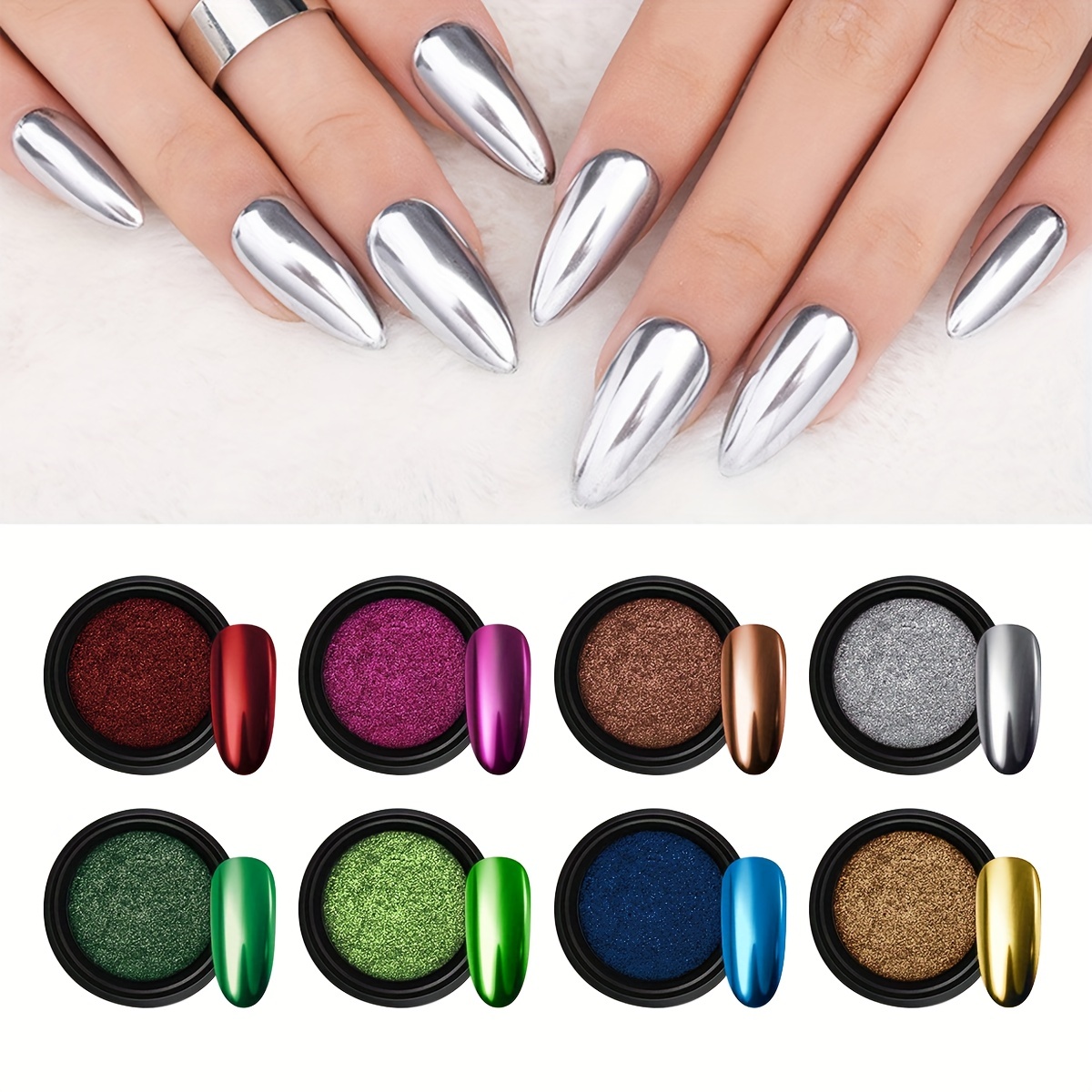 12 Colors Chrome Nail Powder With Eyeshadow Sticks Metallic - Temu