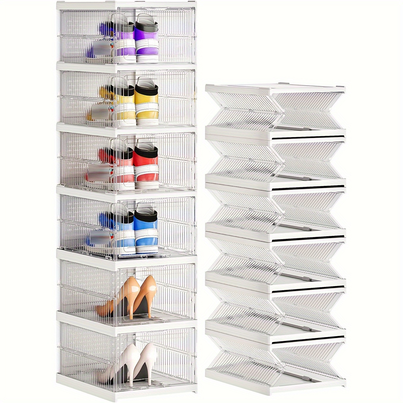  ANTBOX Foldable Shoe Rack,Shoe Organizers for Closet Plastic  Shoe Storage Box Space Saving For Entryway, Large Sturdy Stackable Sneaker  Cabinet Bins With Magnetic Clear Door 4 Tiers 8 Pairs : Home