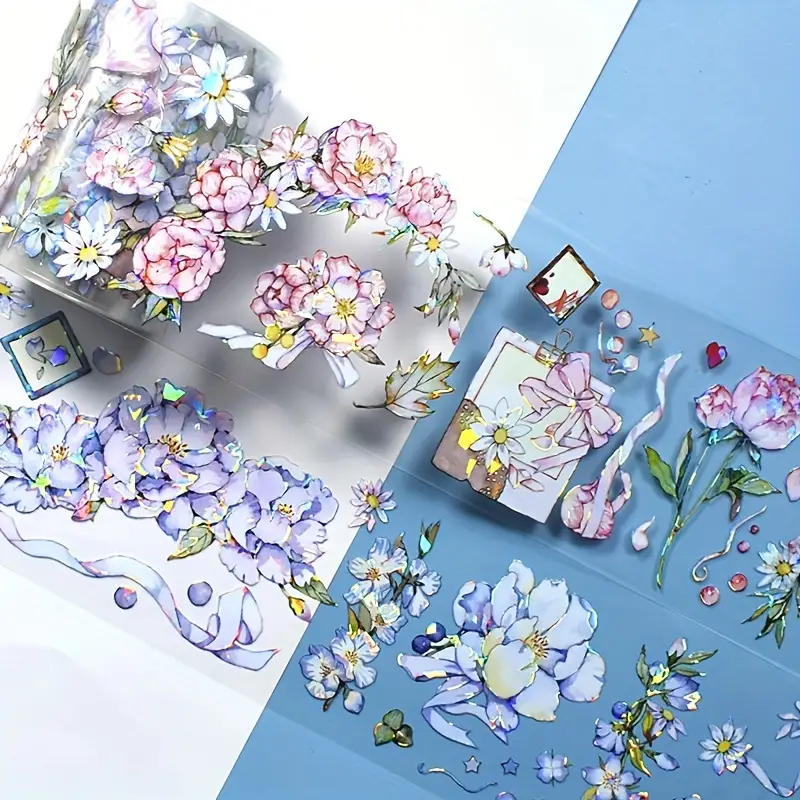 Flower Crystal Pet Tape Floral Transparent Decorative - Temu
