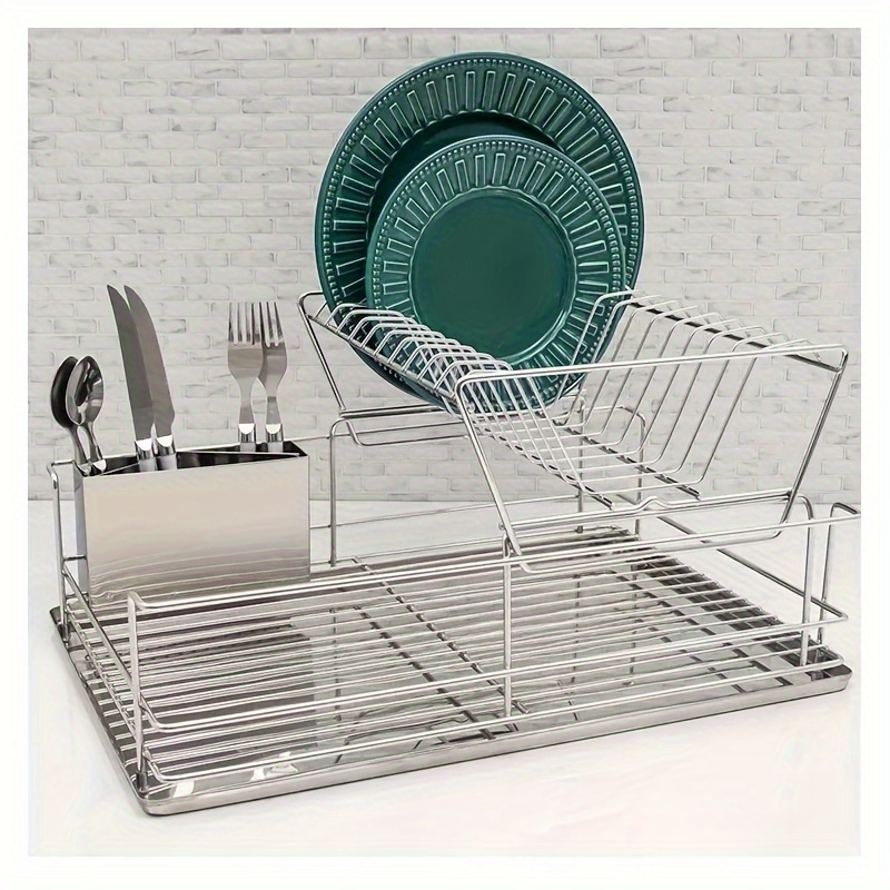 Youeon Foldable Dish Drying Rack with Drip Tray, Stainless Steel 2 Tier  Dish Drainer Rack, Collapsible Dish Drainer, Folding Dish Rack for Kitchen