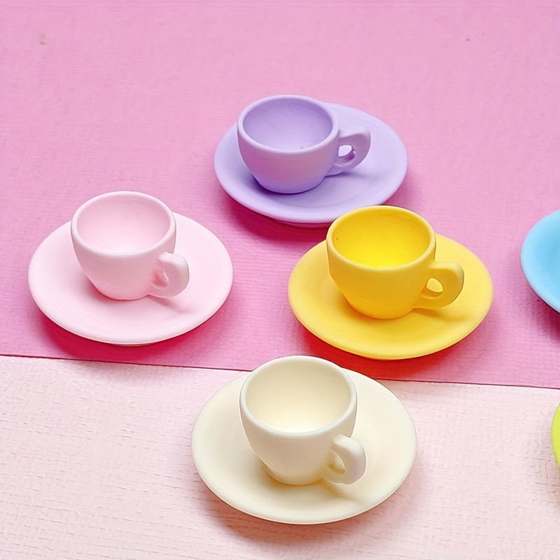 Mini Teapot Cup Plate,Simulation Dining Ware Accessories Toys,Dollhouse  Miniature Porcelain Tea Cup Ornaments Flower