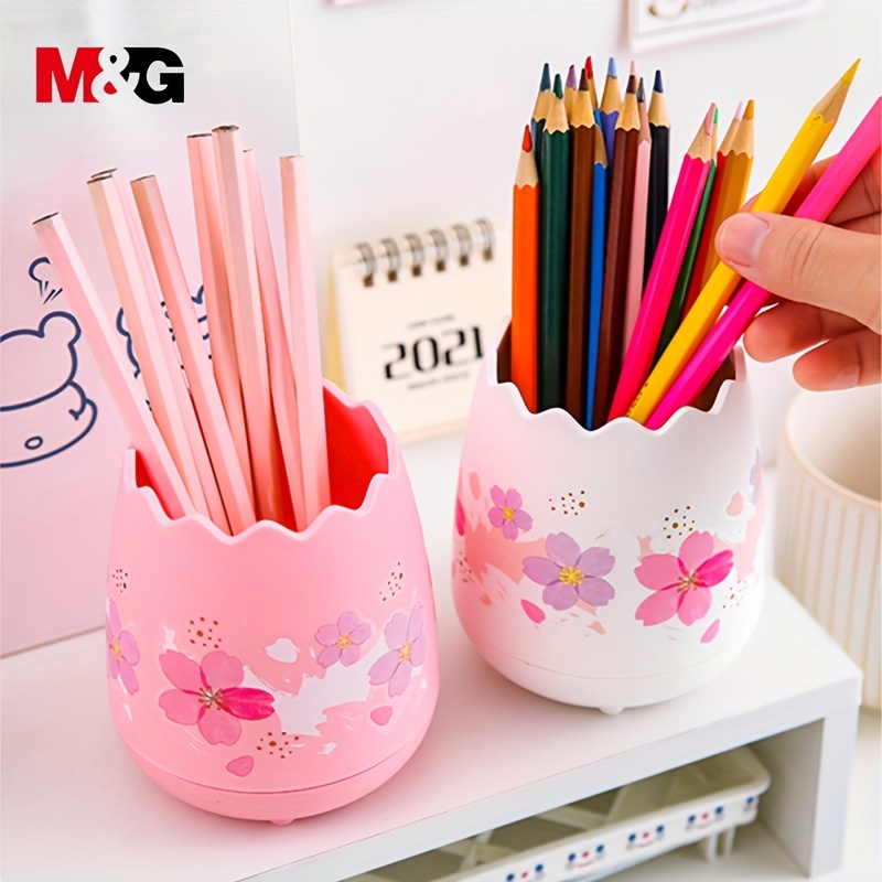 

M&g 1 Pc Cute Pen Holder Cherry Blossom Pen Holder, Storage Box Office Desktop Pen Holder