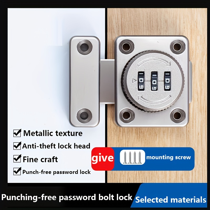 Punch-free Cabinet Door Bolt Locker with Key Drawer Lock Security  Combination Double Door Lock for