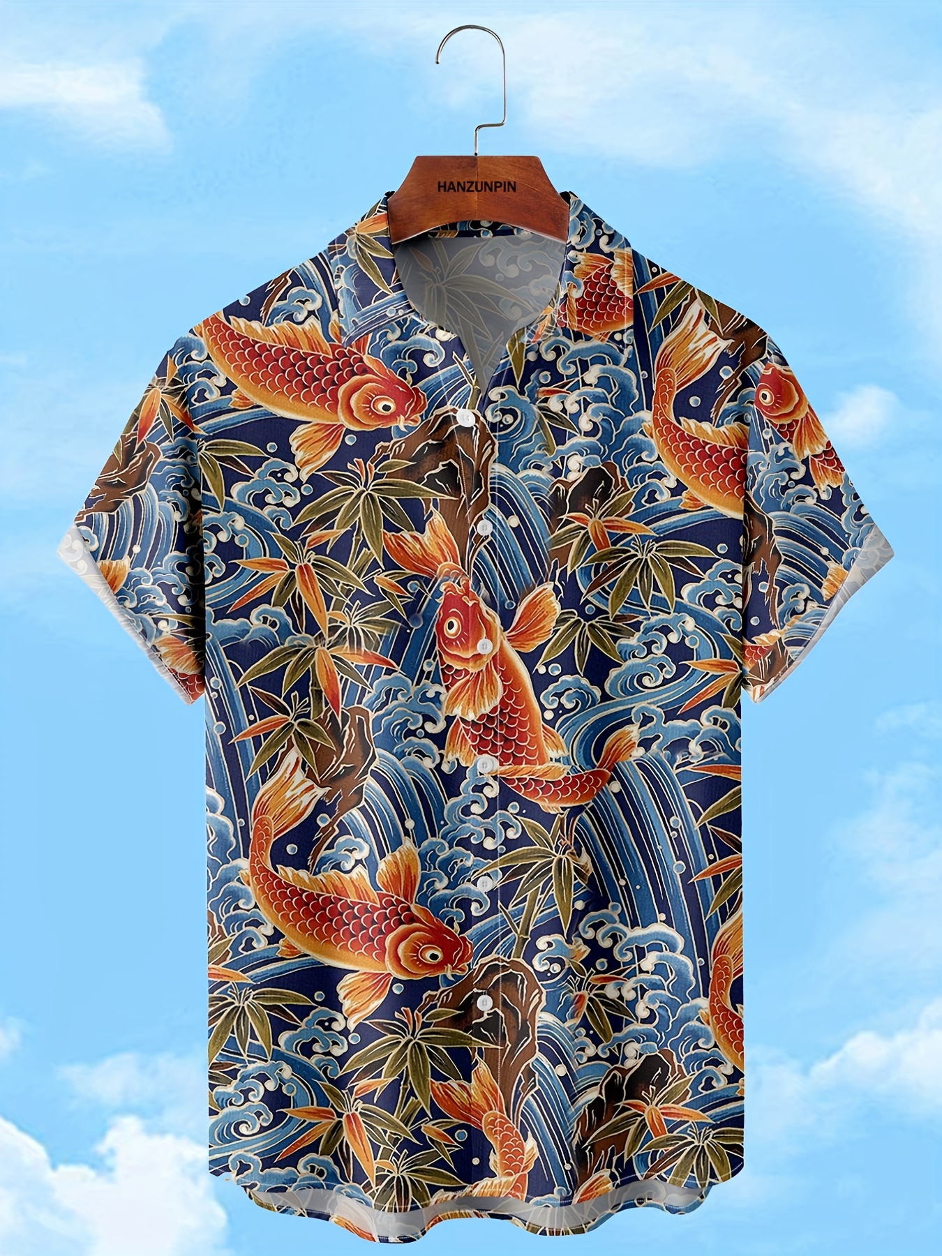 Plus Size Men's Fish Graphic Print Shirt Summer Hawaiian - Temu