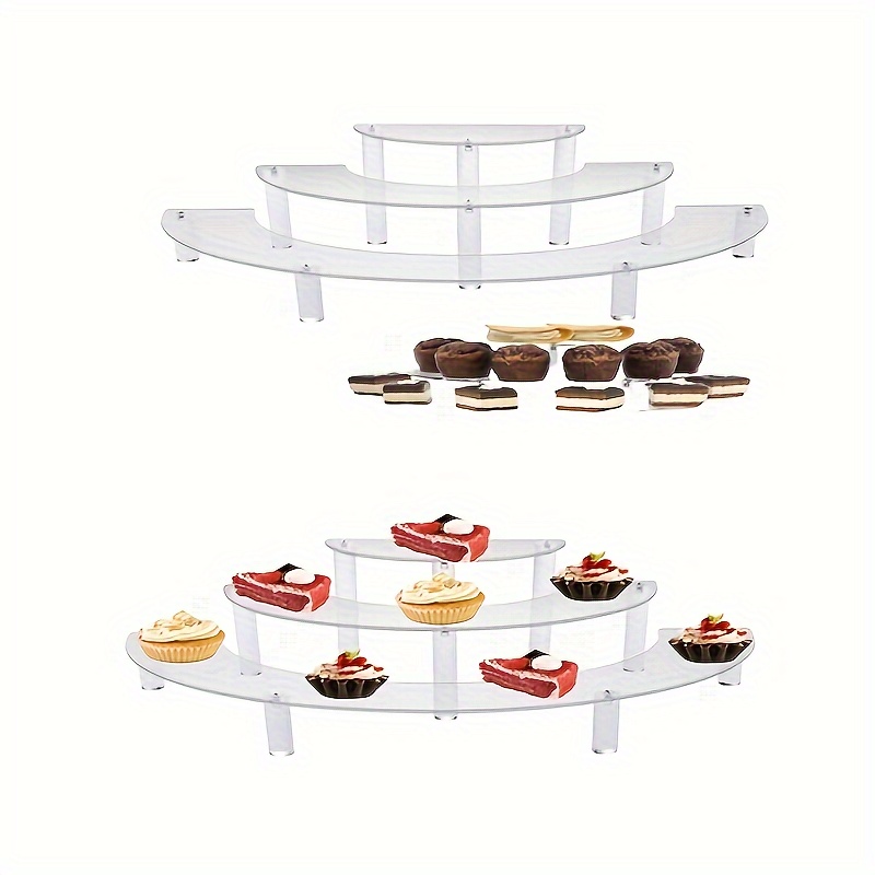 

1 Set 3 Tier Acrylic Risers Display Stand, Half Moon Cupcake Stand, Clear Cupcake Stand Holder, Perfume Organizer, Dessert Stand For Display, For Collections Wedding Party