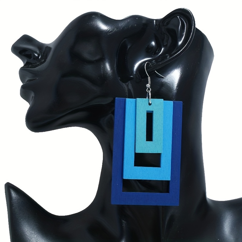 Wooden Geometric Square Gradient Earrings Vacation Sexy Style