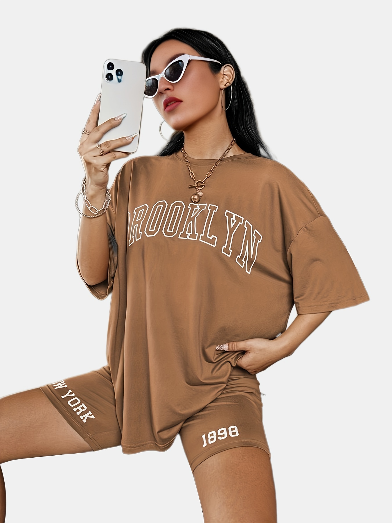 Letter Print Two-piece Set Tee & Shorts Casual Outfit