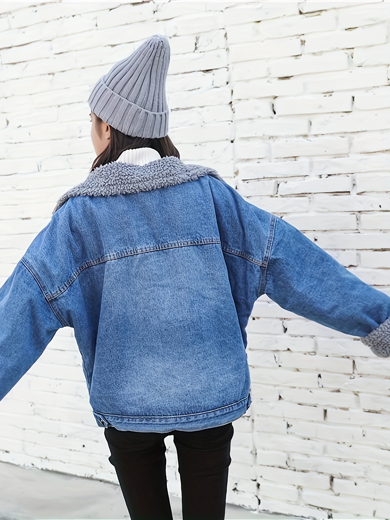 Sherpa Lined Jean Jacket With Wool Lining Women's Hood Womens