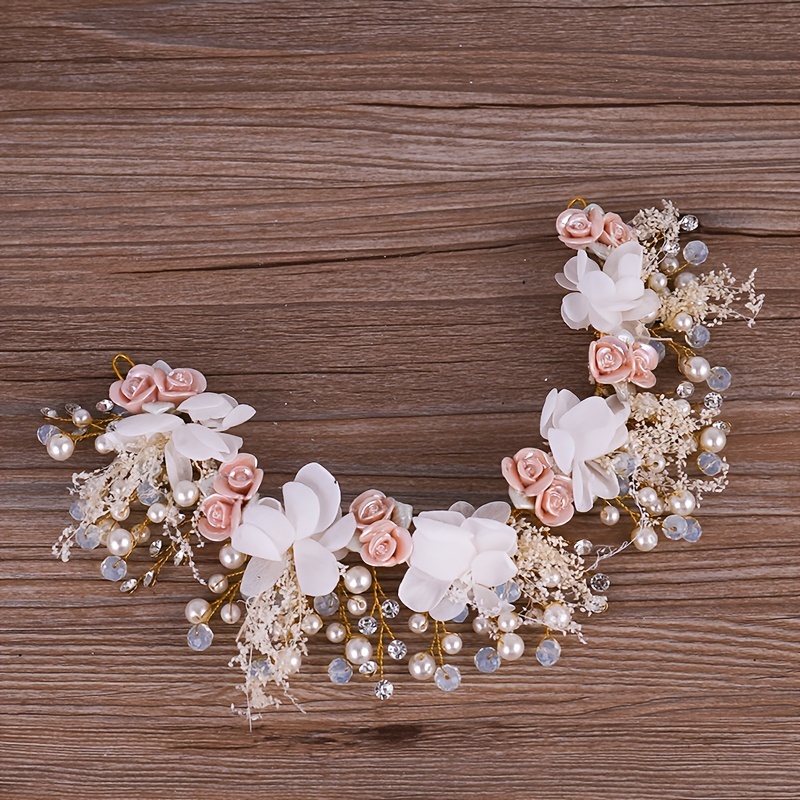 Rhinestone Bride Wedding Headpiece Crystal Bridal Headband Faux Pearl Hair Accessories for Women and Girls,Temu