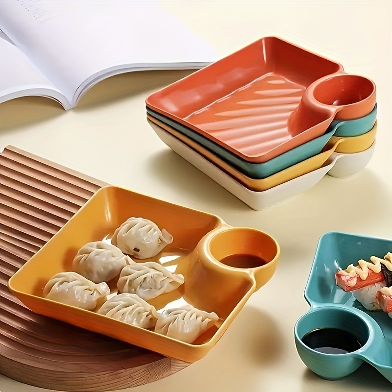 

Upgrade Your Kitchen With This Creative Square Snack Plate Set - 1pc Dumpling Plate With Vinegar Dish! For Restaurants