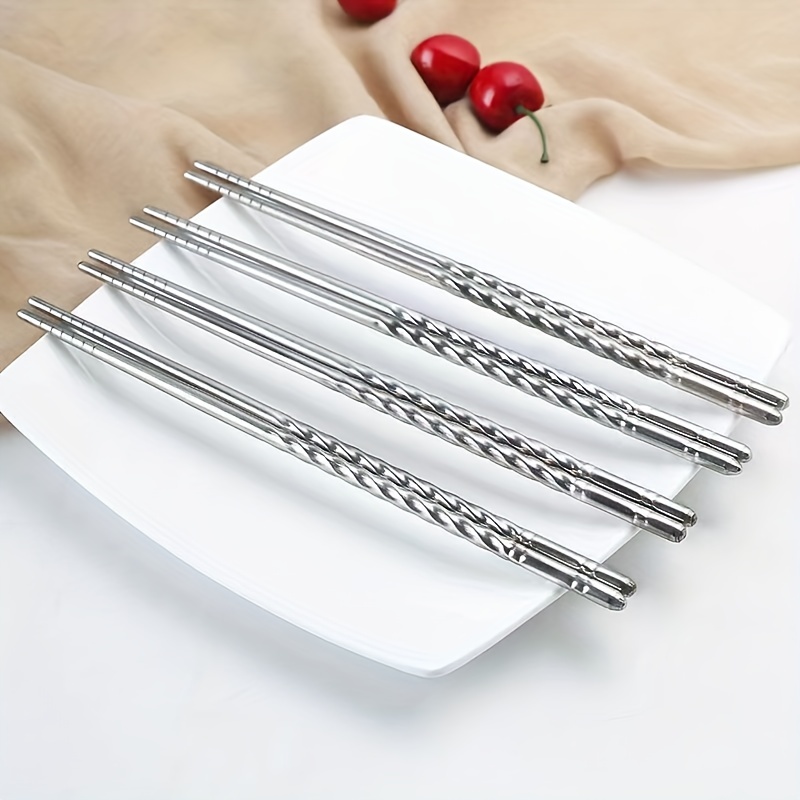 5PCS Reusable Chopsticks Non-slip Stainless Steel Chopsticks Set